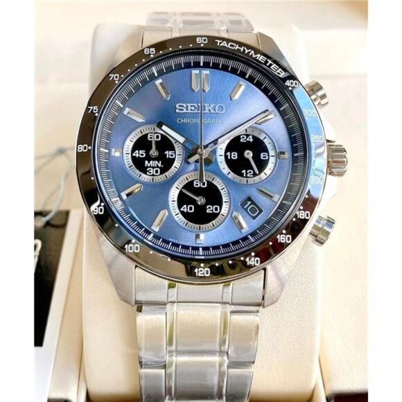Seiko Spirit Chronograph Blue Dial Stainless Steel Men's Watch - Picture 4 of 8